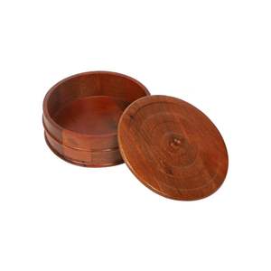 Round Kitchen Chapati Roti Box Light Brown Wooden Chapati & Roti Casserole Round Shape Durable Serving Box Flip Top Wooden <b>Lid</b> - Product Image 6