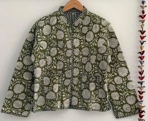 Indian Handmade <b>Knitted</b> Cotton Quilted Reversible <b>Animal</b> Print Turn-down Collar Three Quarter Sleeve Pullover Women's Winter - Product Image 4