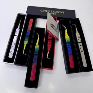 Pince à épiler professionnelle pour extensions de cils, en acier inoxydable, à pointe argentée, courbée, multi-couleurs, avec revêtement en poudre, pour volume et pose à 90 degrés - Product Image 5