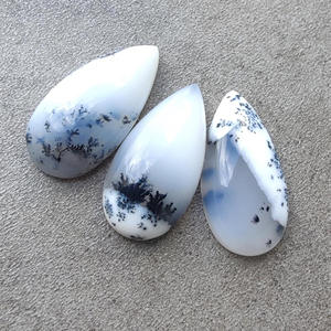 Cabochon d'agate dendritique naturelle, forme poire/goutte d'eau, calibré, dos plat, pierre précieuse - Product Image 3