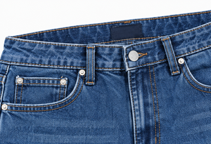 Pantalones Casuales de Mezclilla para Hombre, Corte Recto, Jacquard Texturizado, Algodón Elástico, Ecológicos, Transpirables, Lavado Medio, 5 Bolsillos - Product Image 5