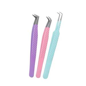 Juego de Pinzas para Pestañas con Dientes/Serrillas de Precisión, Acero Inoxidable, Punta Lisa, Color Morado, Rosa, Verde Azulado, Herramientas de Maquillaje Coloridas - Product Image 1