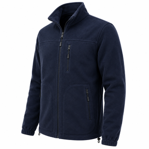 High Quality <b>Men</b> Fleece <b>Jacket</b> Full Zip Stand Up Collar Zipper Pockets Outdoor Soft Warm Outerwear Custom Polar Fleece <b>Jacket</b> - Product Image 5