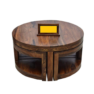 Mesa de Centro de Madera de Teca con Acabado Natural, Superficie Redonda, Estilo Moderno, para 4 Personas - Product Image 4