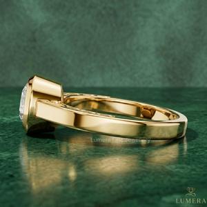 White Round Diamond Bezel <b>Set</b> Gold <b>Ring</b> for <b>Women</b> | Elegant Engagement Fine Jewelry - Product Image 4