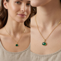 Pendentif ovale en onyx vert, argent sterling 925 plaqué or, serti de pierres, cadeau pour elle