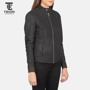 Veste en cuir véritable pour femme 2026, coupe ajustée décontractée, style streetwear, avec capuche tricotée amovible, en cuir véritable - Product Image 6
