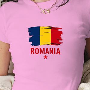 ROMANIA Camiseta corta de punto con estampado ajustado Y2K para mujer - Product Image 2