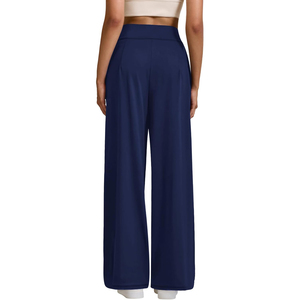 2026 OEM Women's Winter <b>Trousers</b> Navy Blue Pencil Pants Mid <b>Waist</b> <b>Elastic</b> Loose Fit Full Length Casual Pockets Knitted - Product Image 5