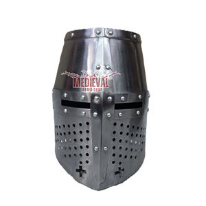 Casco Templario Medieval con Acabado Plateado, Armadura de Caballero de Acero Suave para Recreación Histórica, Exhibición y Decoración del Hogar - Product Image 1