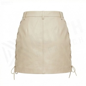 Jupe crayon mini en similicuir taille haute pour femme avec détail latéral à lacets, couleur unie, style sexy, à porter toute l'année - Product Image 2