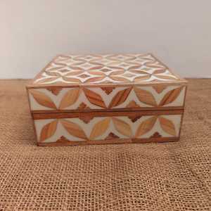 Premium Bone Inlay Jewelry <b>Box</b> - Handmade Camel Bone Mosaic <b>Trinket</b> Keepsake <b>Box</b> Arabic Geometric Pattern Luxury Storage Gift - Product Image 4