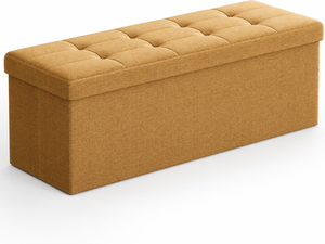 Banco de Almacenamiento Moderno de Tela con Tapa Acolchada en Color Mostaza para Muebles del Hogar - Product Image 1