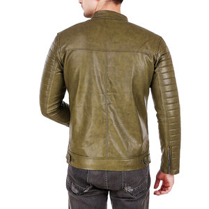Blouson en cuir pour homme de qualité supérieure, style motard, manches longues, col montant, fermeture éclair, collection 2026 - Product Image 3
