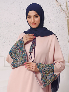 Muslim Fashion Hijabis Modest Casual Chiffon Maxi Dresses Women <b>Printed</b> Lantern Sleeve High Waist Pleated Abaya Robes Loose Eid - Product Image 6