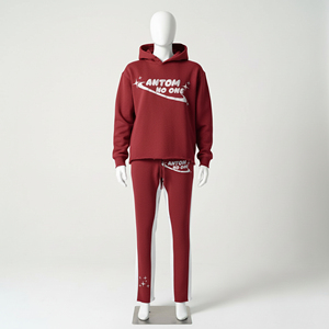 Custom Red Tracksuit Men Y2K Streetwear Graphic Hoodie and <b>Joggers</b> Set <b>White</b> Side Stripe Heavyweight Fleece Cotton Sweatpants - Product Image 2