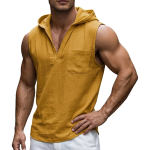 Débardeurs pour hommes fabriqués sur mesure directement en usine OEM, sans manches, col en V, en coton mélangé, respirants, pour la gym et le sport. - Product Image 1