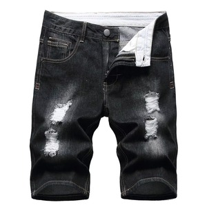 Shorts en jean déchirés pour hommes, coupe droite, décontractés, taille mi-haute, en coton, pour l'été - Product Image 1