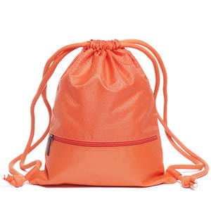 Orange <b>Drawstring</b> <b>Backpack</b> with Front Zipper Pocket Geometric Pattern Softback Unisex Daypack Nylon Material - Product Image 1