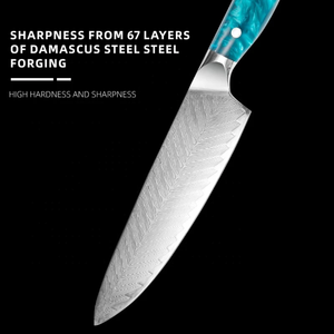Couteau de chef en acier Damas 8-9,9 pouces, forgé à la main, finition satinée, manche en résine, style japonais, ambidextre, couteau de cuisine OEM ODM - Product Image 2