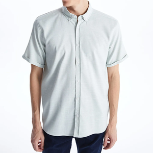 Chemise slim fit formelle pour hommes vert clair en coton polyester spandex mélangé respirant dobby fabric OEM custom business wear - Product Image 4