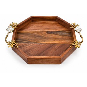 Bandeja Rectangular de Madera Hecha a Mano con Asas Decorativas de Metal en Forma de Rama de Roble para Decoración de Mesa en Hogares y Hoteles - Product Image 2