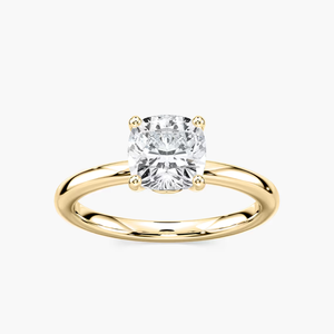 Bague de fiançailles minimaliste pour femme avec diamant de laboratoire certifié IGI taille coussin de 2 carats, modèle Rosery, or jaune massif 14 carats - Product Image 1