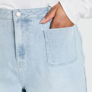 Nouveau Pantalon en Coton 2026 Taille Haute Jambe Large Jean Denim Délavé Grande Taille Femme Décontracté Longueur Entière avec Poches et Fermeture Boutonnée - Product Image 4