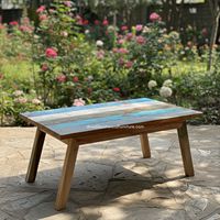 Table basse rustique artisanale écologique en bois de bateau récupéré couleur naturelle pour l'intérieur et l'extérieur, mobilier de maison et de jardin