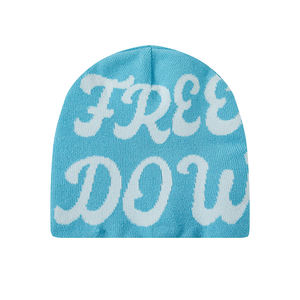 Bonnet en acrylique 100 % de qualité supérieure avec logo, bonnet d'hiver tricoté court à revers, uni, imprimé, chaud, en coton tricoté - Product Image 1