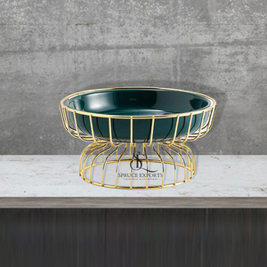 Frutero de metal con base de alambre dorado de lujo, elegante bandeja para aperitivos con pedestal para decoración moderna del hogar, hoteles y fiestas. - Product Image 1