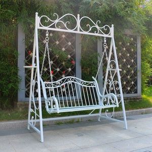 Elegant Wrought Iron Swing - Heavy Duty Metal <b>Hanging</b> Porch Bench <b>Seat</b> with Chains for Your Outdoor Garden, Patio and Backyard - Product Image 1