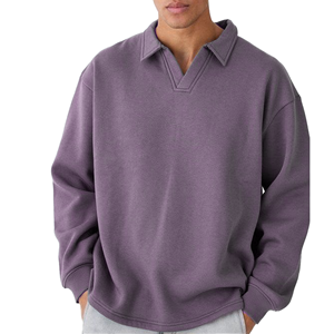 Oversized Turn-down Collar <b>Pullover</b> Solid Color Knitted Cotton Sweatshirt <b>Men</b> Casual Autumn Regular Sleeve Fit - Product Image 4