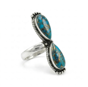 Bagues en gros multicolores incrustées de turquoise pour femmes, style bohème vintage, avec pierres précieuses ovales, bagues statement, bijoux en argent de style antique - Product Image 4