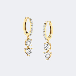 Pendientes de Diamantes Cultivados en Laboratorio Vintage de 1.40 CTW, Diseño Colgante Lineal de Dos Piedras con Engaste Redondo/Corazón/Pavé, Tipo Huggie - Product Image 1