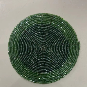 15-Inch Oval Handmade <b>Beaded</b> Plant <b>Placemat</b> Woven Embroidered Cotton Jacquard Technique Anti-Slip Washable Eco-Friendly Home - Product Image 6
