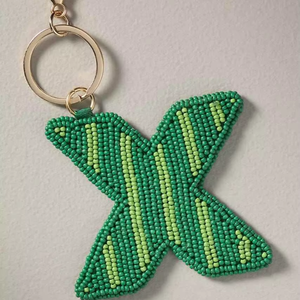 Llavero con Letra X Bordada con Cuentas, Color Verde Bosque, Personalizado, con Anillo de Metal Dorado, Adorno para Bolso, Joyería de Moda, Regalo - Product Image 1