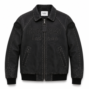 Quality Furat Leathers Custom Men's Cowhide Varsity Bomber <b>Jacket</b> Stand Front Windproof Breathable Chenile <b>Patch</b> OEM Embossed - Product Image 4