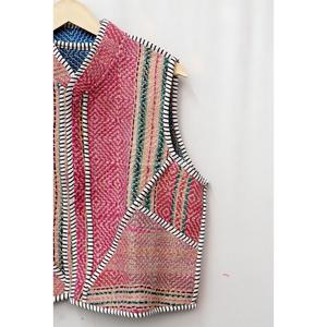 Indian Wholesale Kantha Vest Multi Color Autumn Winter Breathable <b>Button</b> Detail Vintage Woven Women's Jacket - Product Image 6