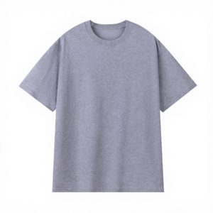 เสื้อยืดแขนสั้นผู้ชายทรงโอเวอร์ไซส์ สีเทาล้วน ผ้าคอตตอนเจอร์ซีย์ คอกลม ทรงลำลอง - Product Image 1