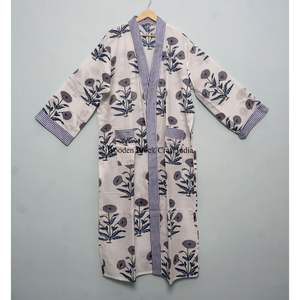 Nuevo Kimono de Algodón Estampado a Mano para Mujer con Cinturón, Ligero, Estilo Boho, para Usar como Ropa de Dormir o para el Verano - Product Image 3