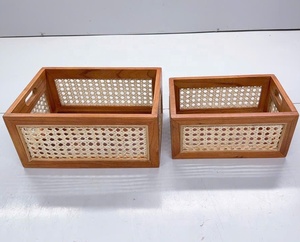 Panier de rangement en jacinthe d'eau tressé à la main, écologique, moderne, multifonctionnel, avec cadre en bois rustique - Product Image 4
