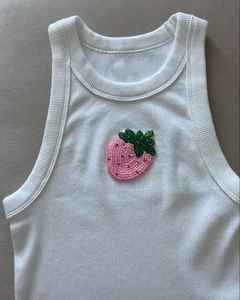 Embroidery <b>Red</b> Lobster Marine Motif For Women Summer Fashion Apparel New Arrival White Cotton Ribbed Tank <b>Top</b> <b>Crop</b> <b>Top</b> - Product Image 3