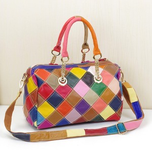 Ando Bag Genuine Cowhide Leather <b>Handbag</b> Women Floral Patchwork Top <b>Handle</b> Bag with Detachable Shoulder Strap - Product Image 4