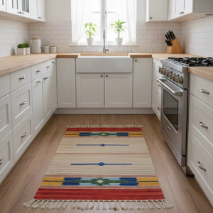 Tapis/chemin de table en coton tissé à la main, motif floral moderne, pelucheux, lavable en machine, avec envers réversible, pour la maison, la prière, les pique-niques et la décoration - Product Image 1