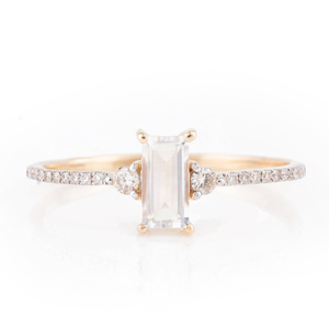 14K Solid Gold Baguette Cut <b>Moonstone</b> Wedding Band <b>Ring</b> for Women - Product Image 2