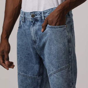 Shorts en jean pour homme High Street, denim solide, extensibles, bleus, avec logos personnalisés, séchage rapide et respirants - Product Image 3