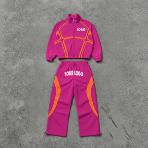 Custom Unisex Tracksuit Set Black Red Geometric Print Quick Dry Breathable Cotton Sporty Style Full <b>Zip</b> Jacket Pants Solid - Product Image 2