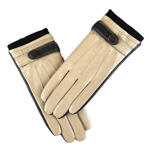 Gants en cuir véritable pour homme, doublure thermique en fourrure pour l'automne et l'hiver, conduite, affaires, en peau de mouton, compatibles avec les écrans tactiles - Product Image 1