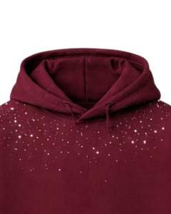 Sudadera con Capucha Borgoña con Pedrería, Oversize, de Forro Polar Grueso, con Bolsillo Canguro, Fabricante de Ropa Urbana Personalizada, Sudadera para Hombre - Product Image 2